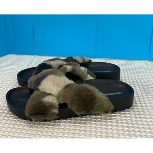 Union bay Furry Slide Sandals Fuzzy size 7 camo Slippers Comfort Casual NEW